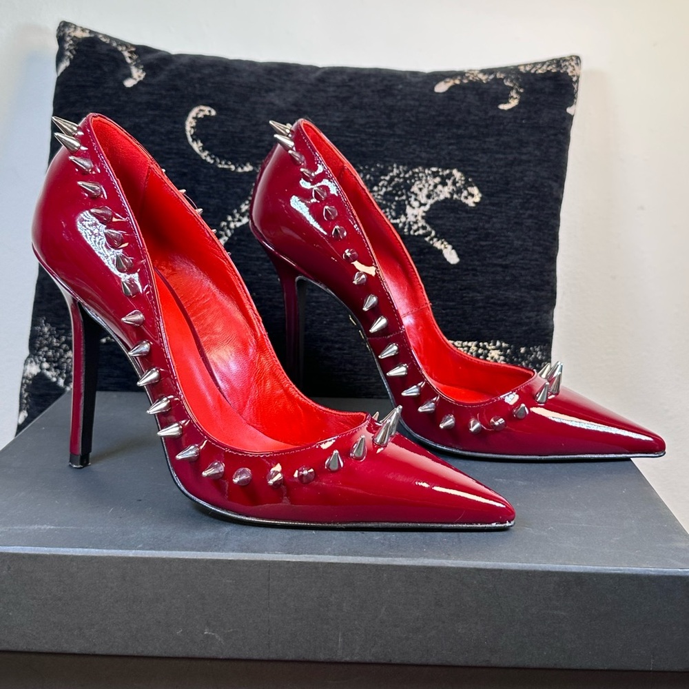 Like new Aniye Records Lion Pumps Dark Ruby leather high heel with spikes punk